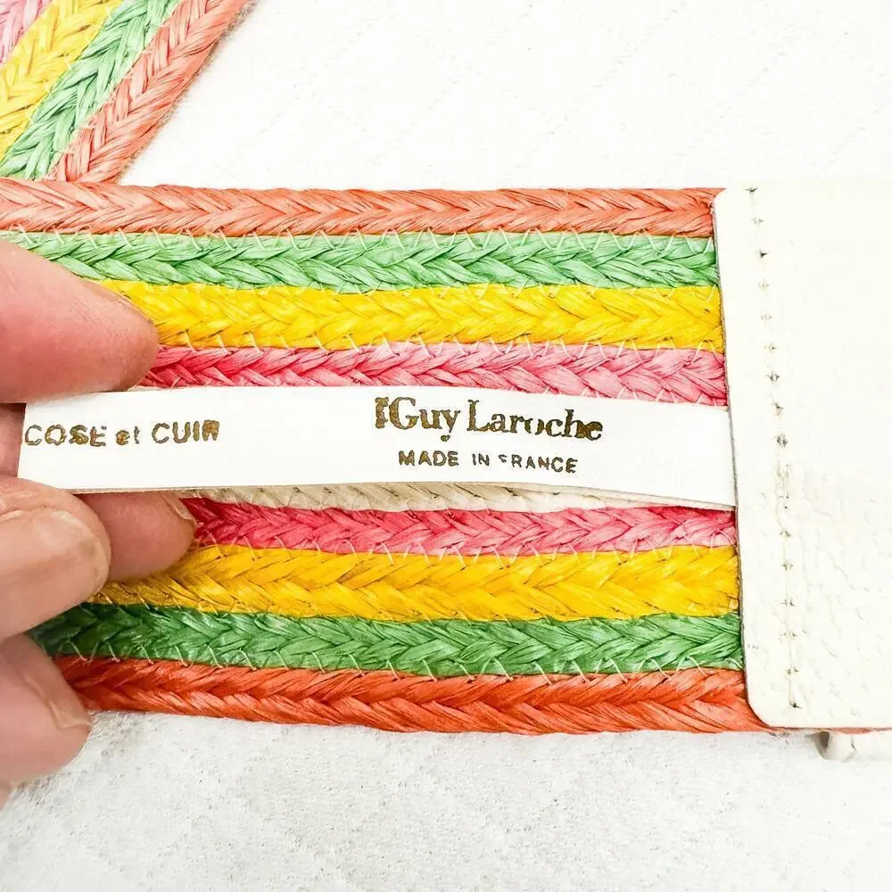 Guy Laroche France Vintage Rattan Straw Colorful Belt Size 30